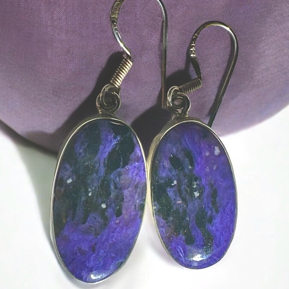 💟RARE💟Siberian💟Charoite💟Sterling Silver Earrings - Picture 1 of 7